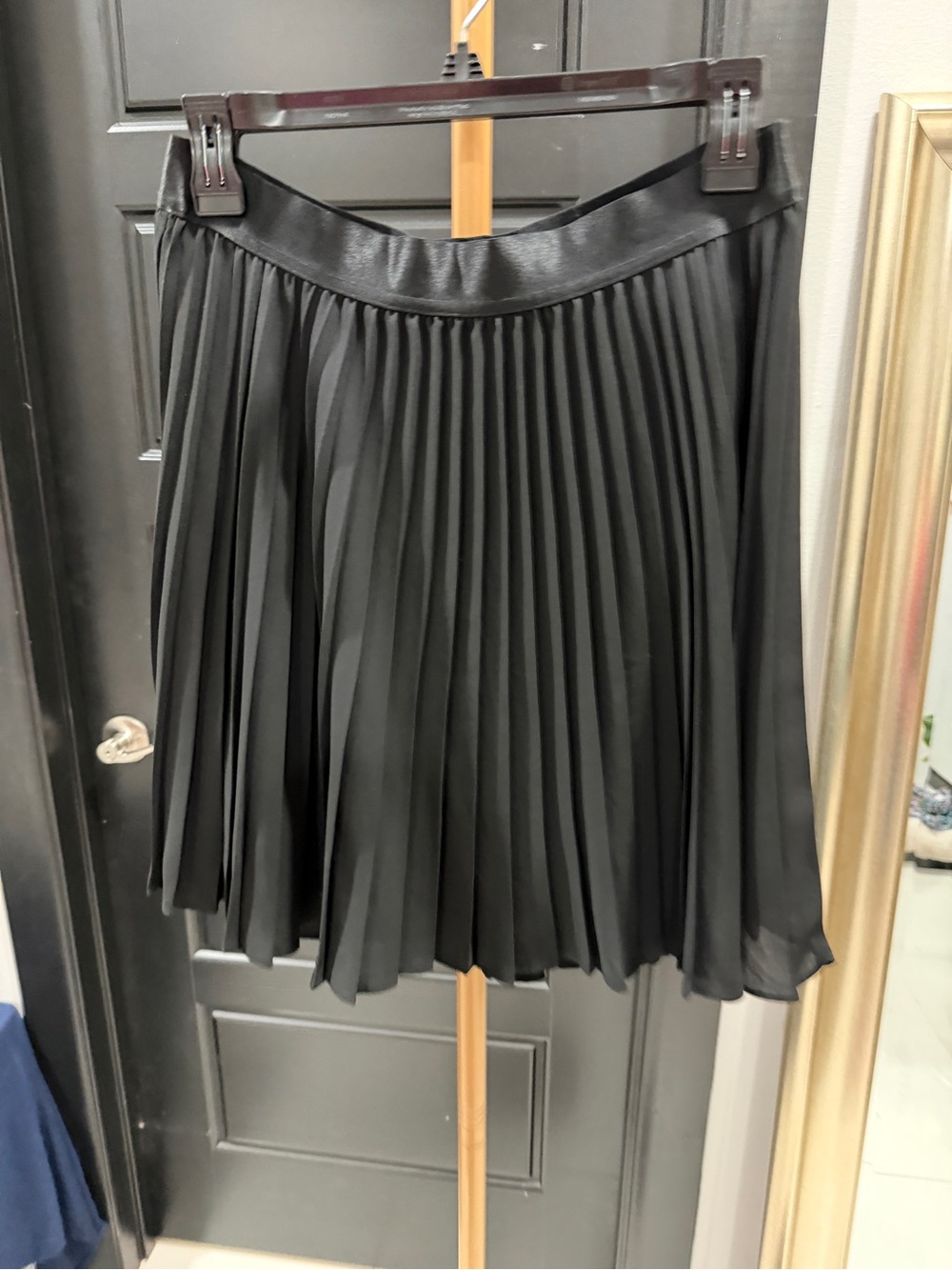 Express Black Pleated Circle Skirt with Faux-Leather Waistband